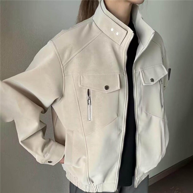 网图慎用春秋款皮夹克机车服立领皮衣外套JK306-1P65,男装夹克,星座1904A