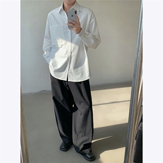 老钱风春秋痞帅长袖衬衫纯色百搭设计感衬衣宽松休闲防皱外套P38，男装衬衫，电商C306-1