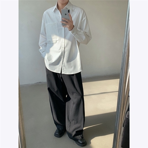老钱风春秋痞帅长袖衬衫纯色百搭设计感衬衣宽松休闲防皱外套 P38图片