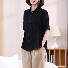 时尚宽松显瘦短袖衬衫女夏季新款百搭气质上衣，女装衬衫，梦芯尔