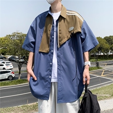假两件衬衫男短袖韩版潮流帅气2026夏季新款ins宽松外套CY280-P41，男装T恤，星座412