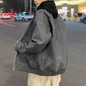 美式复古翻领皮衣外套男美拉德高级感麂皮绒情侣夹克A02518-P85图片