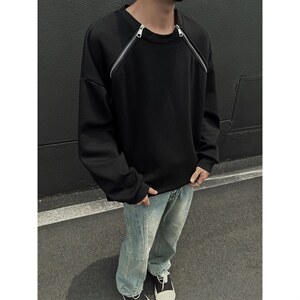 2026港风双侧金属拉链圆领大码M-5XL潮流纯色卫衣WY77865P55控88，男装卫衣，星座227-7