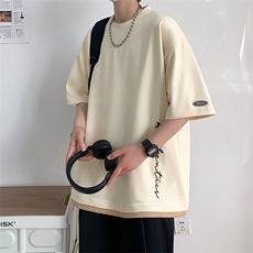 冰氧仿棉短袖港风白墙夏季休闲百搭刺绣纯色男上衣TC3146-P25控48，男装T恤，星座717