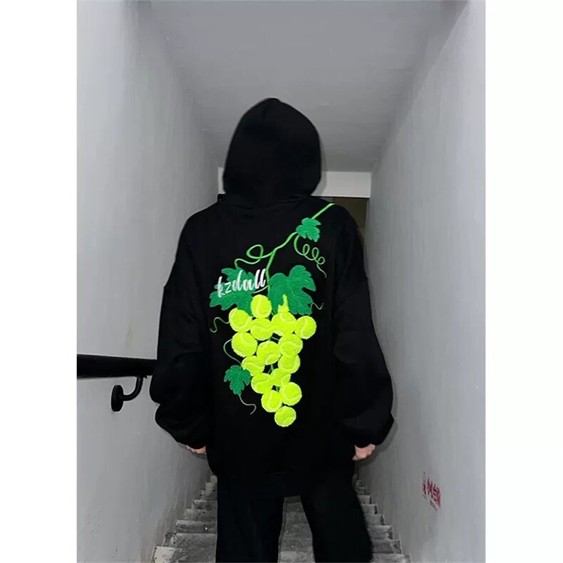 706-1-WY888-P75加绒P85秋季港风葡萄刺绣网球毛巾绣连帽卫衣,男装卫衣,星座706-1
