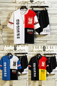 2021夏季运动休闲两件套字母短袖T恤五分裤套装男F155P55图片