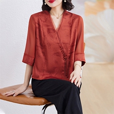 贵夫人妈妈成套搭配套装女2024新款夏高端香云纱阔腿裤两件套减龄，女装套装/套裙，江南女神