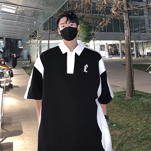 撞色Polo领立体印花T恤拉链短袖五分半袖轻奢打底衫XT03-P50控68