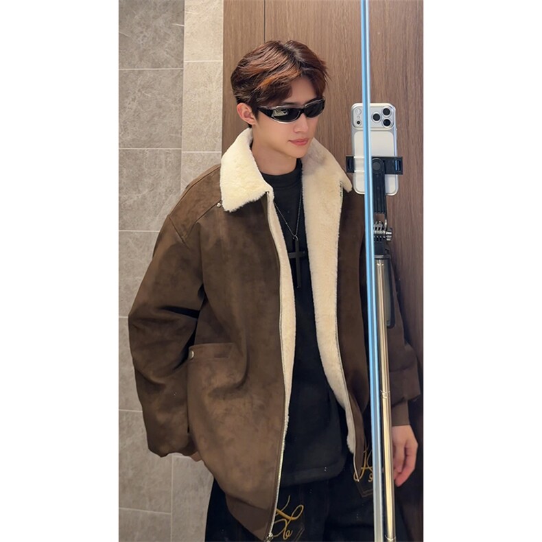 冬季美拉德巴恩风羊羔绒屋面PU皮棉服加绒保暖棉衣MP7827-特P80,男装棉衣,电商A007