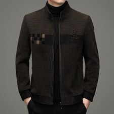 冬季中年男立领呢子外套加厚夹棉宽松大衣爸爸装YYN106176-P220图片