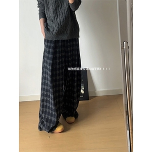 现货 ZK8050-批65 控98 重磅美式磨毛格子阔腿垂感直筒大码休闲裤图片