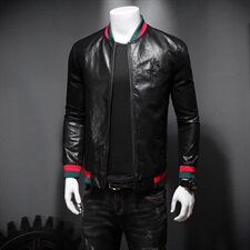 728春秋季新款潮流棒球领小蜜蜂皮衣外套M-4XLP210，男装皮衣，钱塘2010-1