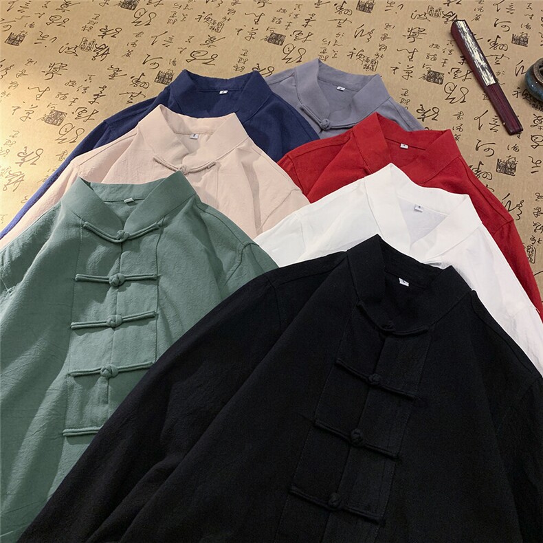 现货主推风春秋新款棉麻复古盘口长袖衬衫中式唐装CS03-P55，男装衬衫，星座217-5