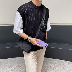 577-P33美式硬汉镂空针织背心男网眼透视宽松无袖t恤透气运动，男装背心/马甲，电商B323A