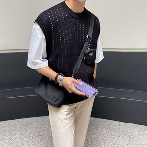 577-P33 美式硬汉镂空针织背心男网眼透视宽松无袖t恤透气运动图片