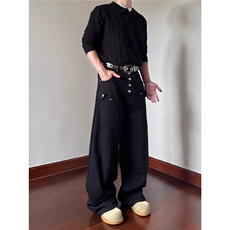 美式高街cleanfit牛仔裤男女宽松简约阔腿长裤潮NZ0161-P50，男装牛仔裤，星座308B-2