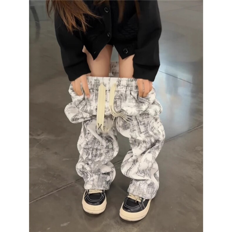 白色美式扎染裤子男女春季抽绳卫裤直筒运动休闲长裤WLWY111-p40,男装休闲裤,星座1008