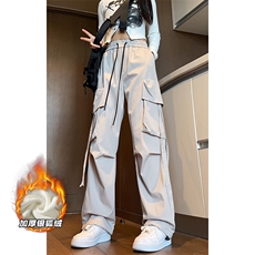 特批P42无差价24冬季港风潮流休闲直筒工装裤男女同款K1212J加绒，男装休闲裤，电商A001