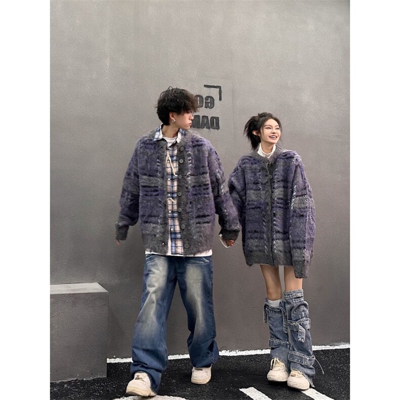 情侣开衫毛衣男秋冬款加厚撞色马海毛针织衫外套ins潮牌SW5007,男装针织衫/毛衣,星座516A