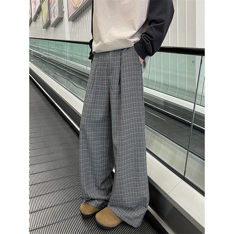 26春款宽松格纹阔腿休闲西裤都市风个性时髦西裤K805TP45控88图片