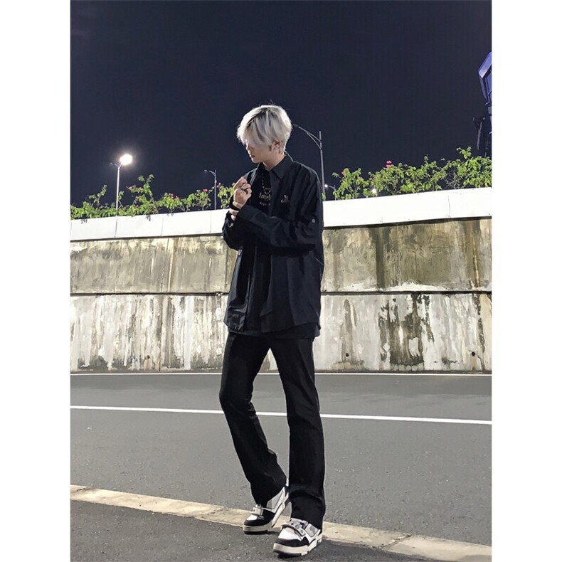 高街vibe纯色牛仔裤男款夏季修身直筒弹力微喇叭裤,男装牛仔裤,星座310A-4