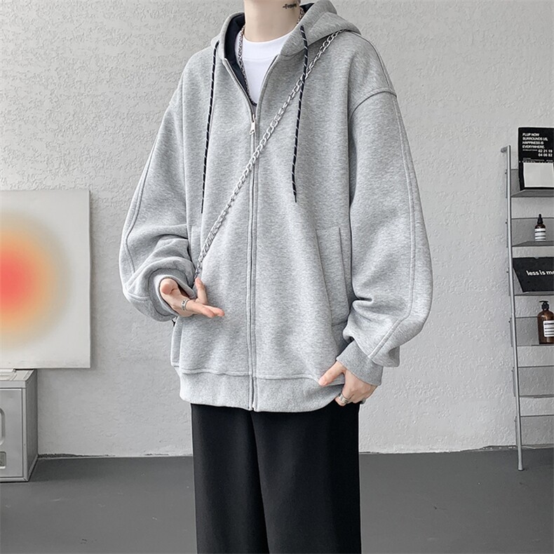 8XL-M秋连帽卫衣男宽松休闲纯色拉链开衫外套拼色帽衫运动WY27P65,女装短外套,电商D206-1