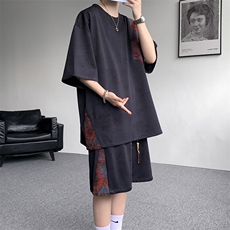 8XL-M民族风潮拼接休闲运动套装男夏季学生短袖短裤TZ38001P60，男装休闲套装，电商B312