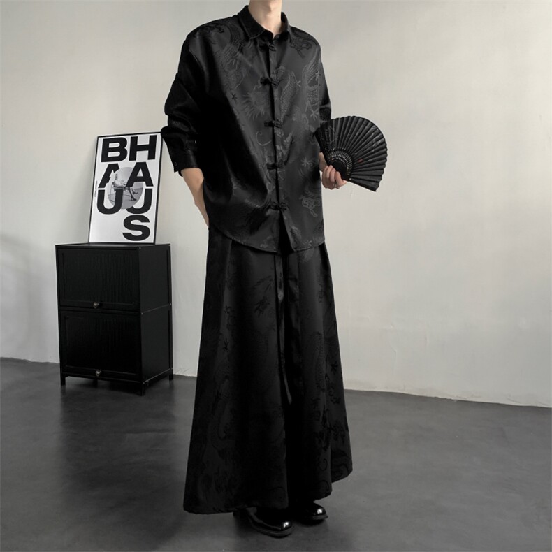 2025秋冬新款龙纹长袖衬衫外套厚款新中式盘扣唐装汉服2536-P60,男装衬衫,电商A057