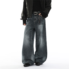 xz905-2-Z087#P65-（控98）美式宽松阔腿牛仔裤，男装牛仔裤，星座905-2