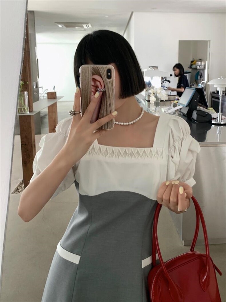 重工拼接领口手工提花设计感连衣裙，女装连衣裙，DTU(6F)