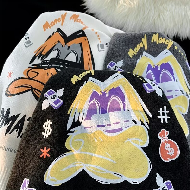 美式卡通毛衣男秋冬季潮牌复古慵懒风针织衫圆领Y704P43图片