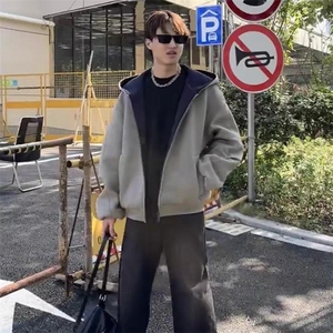 抖音得物高品质二开26春装美式重磅宽松结构双面连帽卫衣外套开衫图片