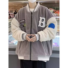 羊羔绒棉衣秋冬男生衣服保暖宽松棒球服个性绣花撞色棉服新款男装，男装棉衣，星座1013-1