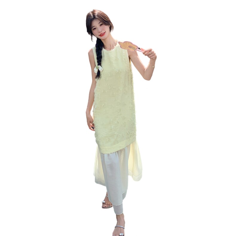 高级感假两件无袖背心裙女2025夏季新款韩系温柔风减龄绝美连衣裙,女装连衣裙,2C259