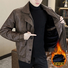 冬季新款加绒加厚假两件皮衣男百搭皮夹克外套JK988，男装夹克，星座703-1