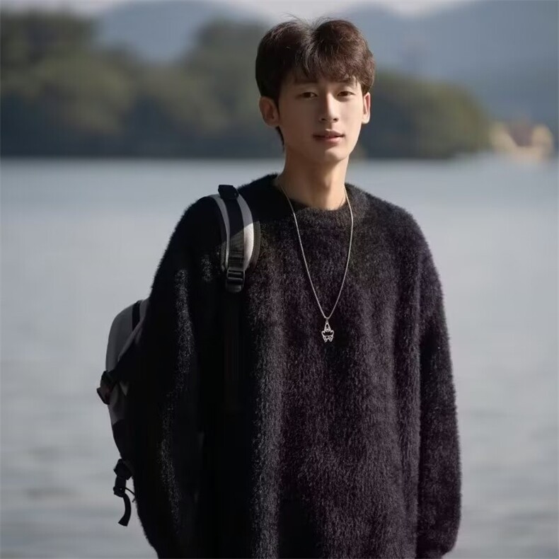 圆领毛衣撞色条纹宽松马海毛情侣针织衫外套513AMY2687P52,男装针织衫/毛衣,星座513A