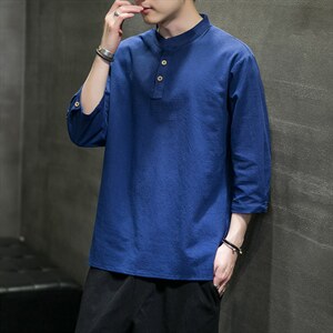 2025夏季风男装棉麻短袖t恤男复古大妈宽松QT6008-1/T064-P45图片