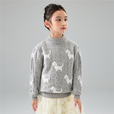 优质儿童狗狗提花麻花慵懒风毛衣100%羊毛男女童圆领针织打底衫，童装儿童羊毛衫，初丹羊绒童装