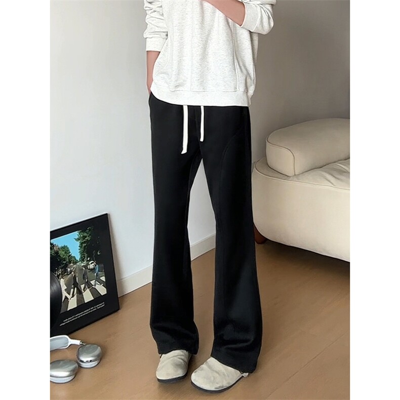 黑色cleanfit弯刀卫裤男款秋季痞帅慵懒风穿搭裤子斜切直筒微喇裤，男装休闲裤，电商A001-1