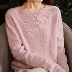 圆领椭圆形立体花纹女士羊毛衫羊毛，女装羊毛衫，暮绒羊羊绒