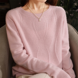圆领椭圆形立体花纹女士羊毛衫羊毛图片