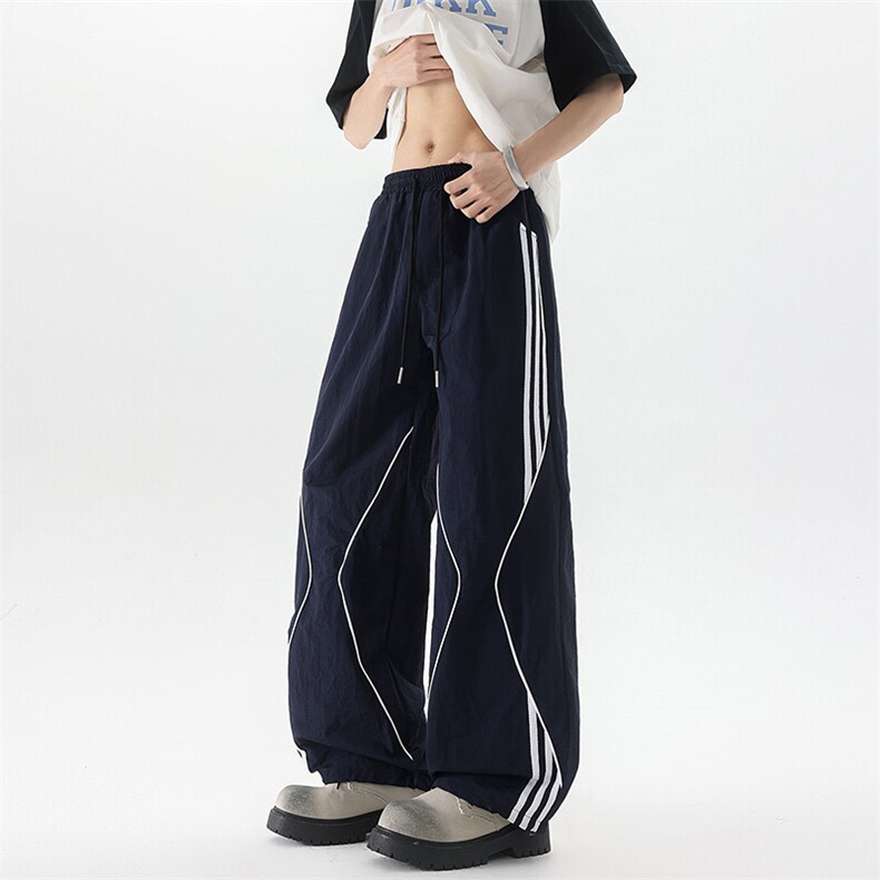 美式高街条纹裤子男夏季冰丝宽松冲锋户外工装伞兵阔腿裤KZ047P55,男装休闲裤,电商B312