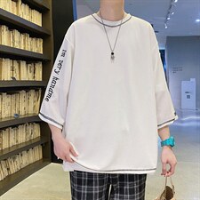 日系港风ins七分袖T恤男加肥加大码胖子衣服250斤大码男装刺绣，男装T恤，星座909