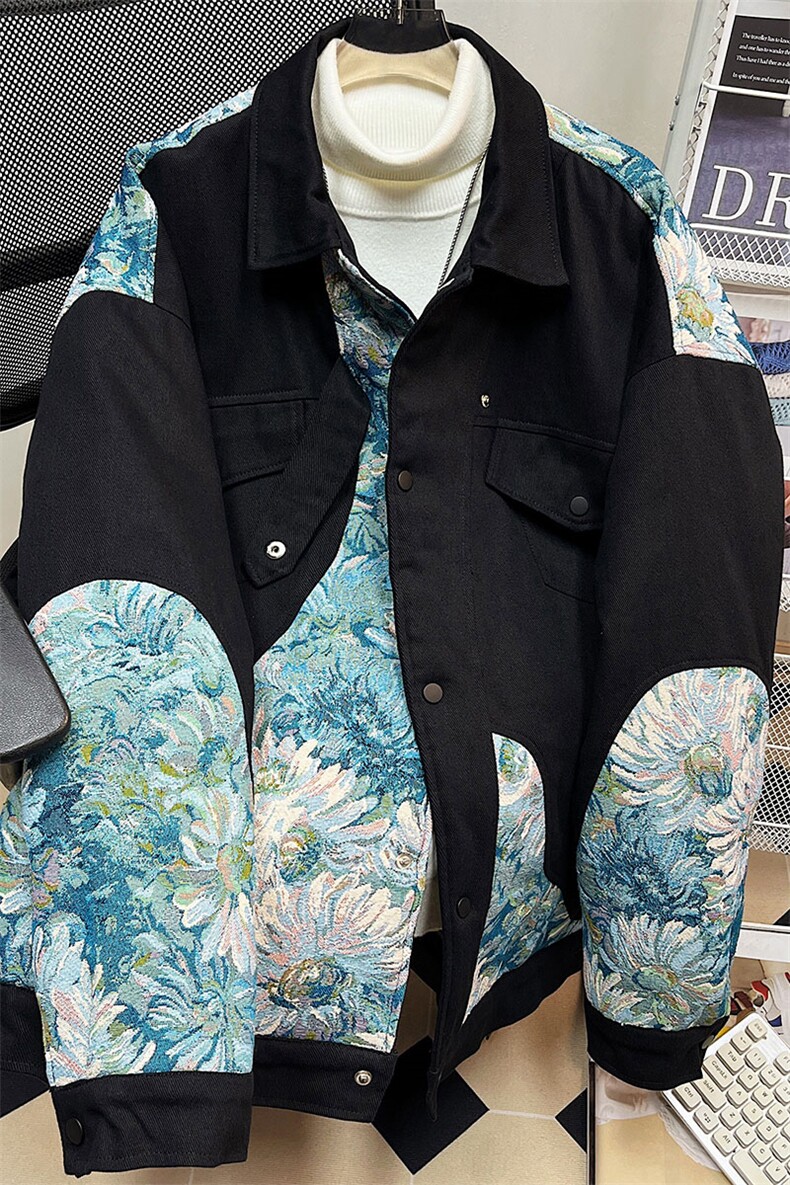 中性风平铺刺绣拼接棉衣男夹克棉服男外套男8706P115控158,男装棉衣,星座226-1