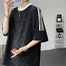 TZ787-特批55控98夏季休闲百搭扎染冰丝大码T恤短袖短裤套装男，男装牛仔裤，电商A059