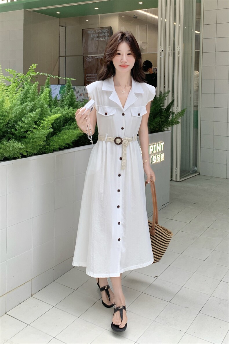 夏装大量现货！白色翻领棉麻连衣裙2C133-8959P140K208,女装连衣裙,2C133