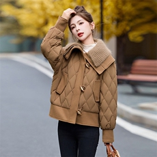 现货主推~短款大翻领洋气羽绒服2024新款女装休闲百搭外套，女装羽绒服，半夏