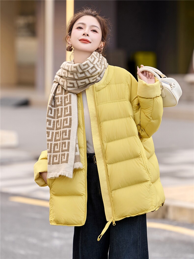 90%白鸭绒羽绒服女2025年冬季新款韩版宽松圆领加厚保暖面包服,女装羽绒服,沁沁公主