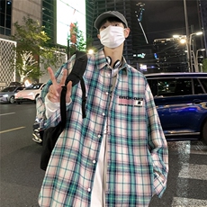 港风新款秋季时尚百搭美式宽松格子衬衫外套S681P38控58，男装衬衫，电商A268A