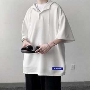 LD54202-P45 连帽短袖t恤男大码胖子带帽五分袖中袖 大皂风图片